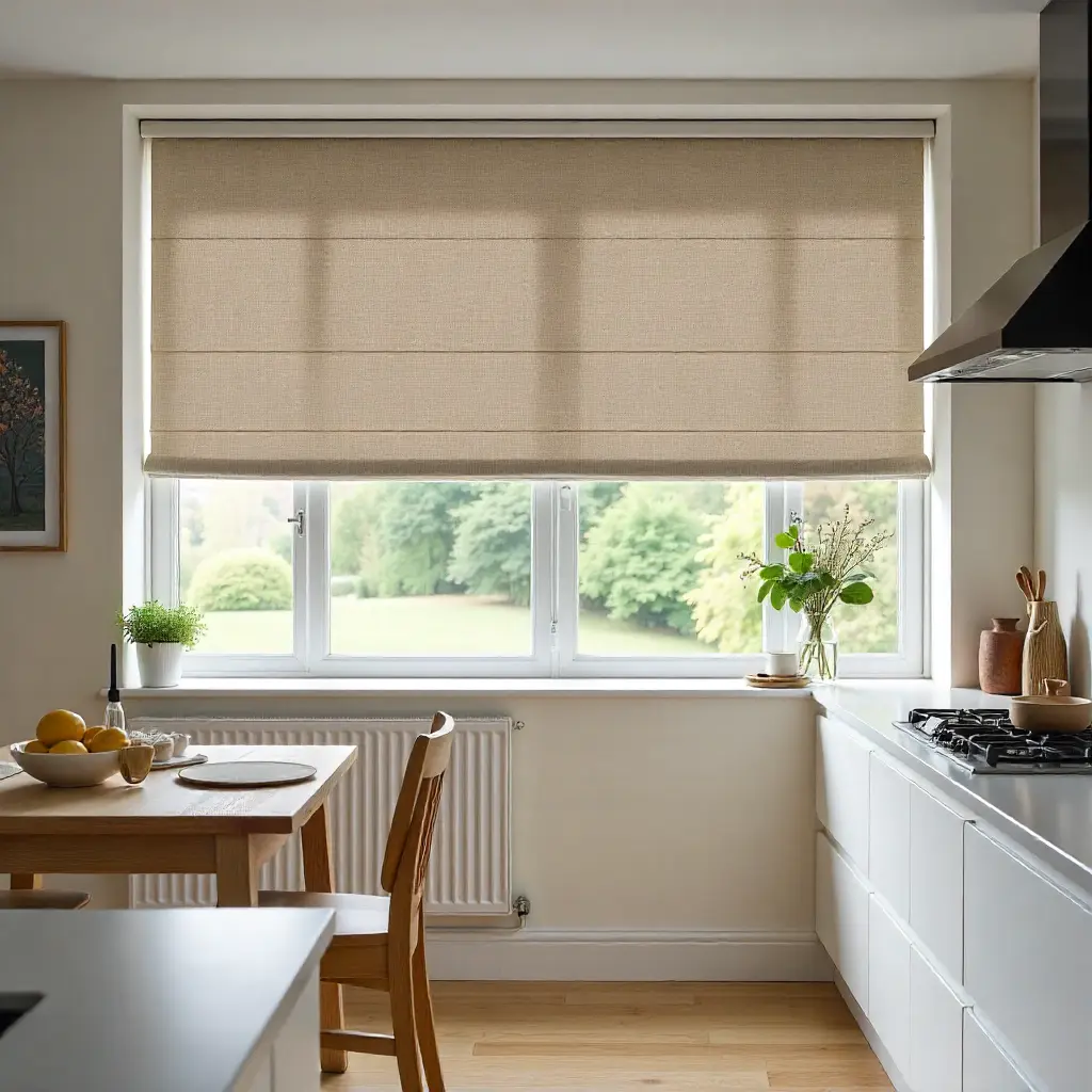 Roller blinds in modern kitchen