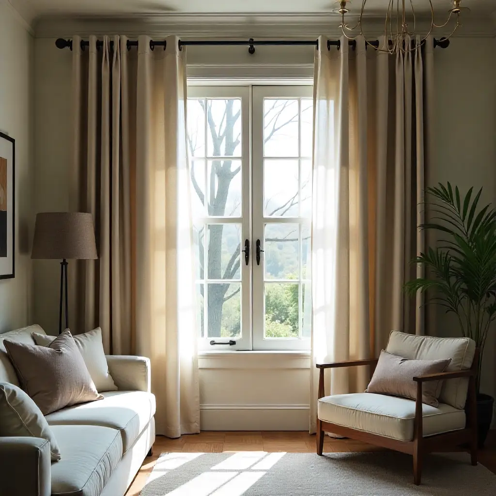Elegant custom curtains installed in residential living room